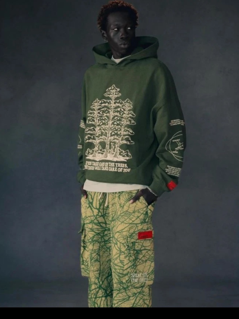 CHNGE Unisex Trees Are The Root Oversized Cuffed Long Sleeve Hoodie, Green, med - Picture 2 of 16